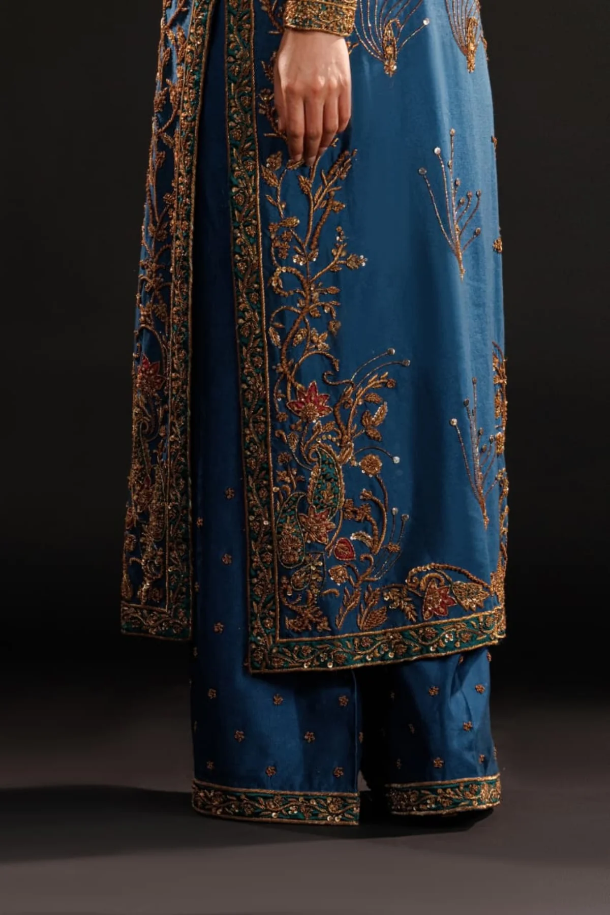Luxury Royal Blue & Antique Gold Embroidered Pakistani Formal Dress