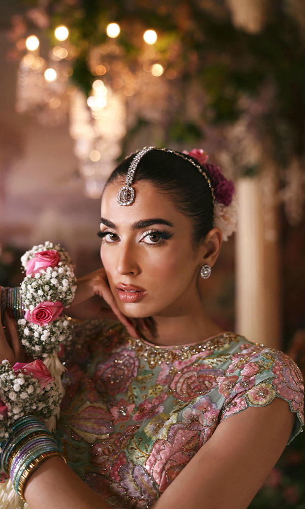Multicolour Pastel Handwork Chiffon & Raw Silk Dhakka for Weddings & Walima