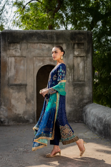 Zohra – Luxury Dark Blue & Turquoise Formal Ensemble
