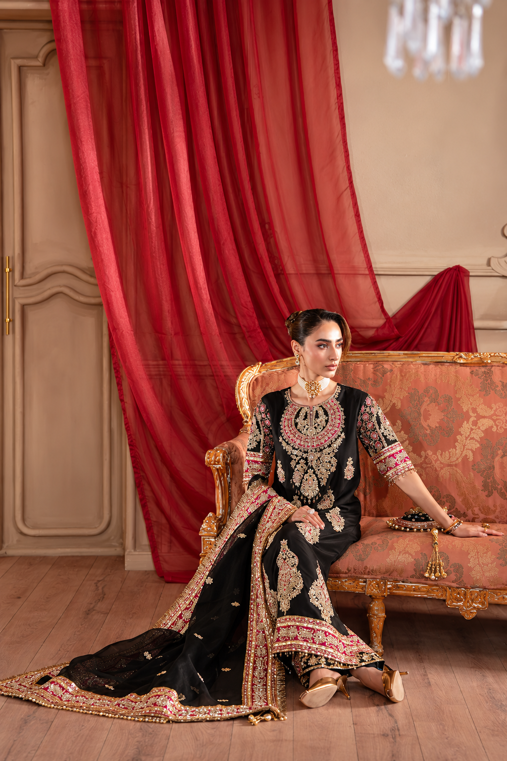 Lunara Black Zardozi Pakistani Formal Dress | Fatimaa Store