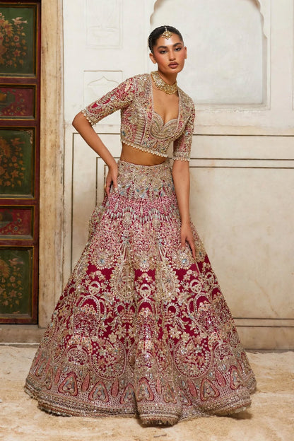Diyar Fuchsia Red Bridal Lehenga | Pakistani Bridal Dress | Fatimaa Store