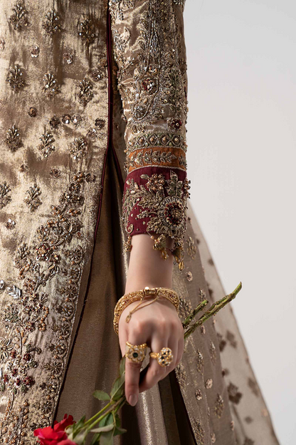 Maria B Luxury Bridal Formal Wear | Embellished Tissue Shirt & Banarsi Gharara | Fatimaastore Exclusive