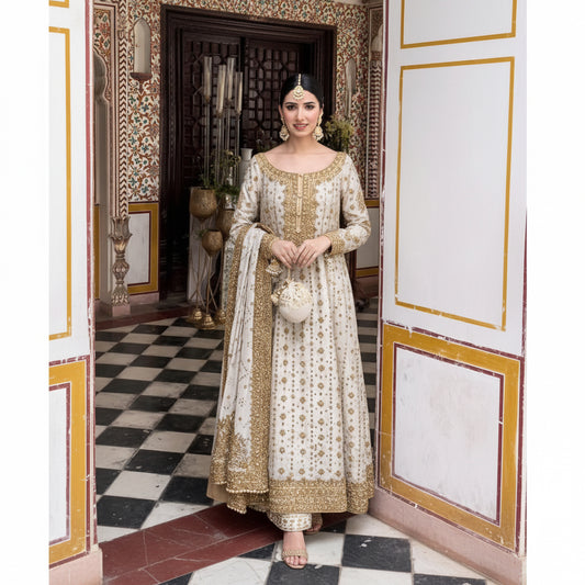 Haris Shakeel Ivory White Luxury Embellished Pakistani Formal Wear | Bridal Guest Dress |