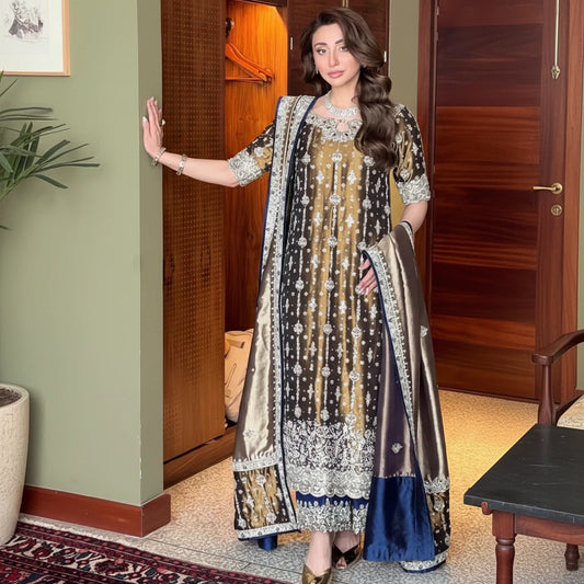 Haris Shakeel Wajeeha – Antique Olive Formal Ensemble