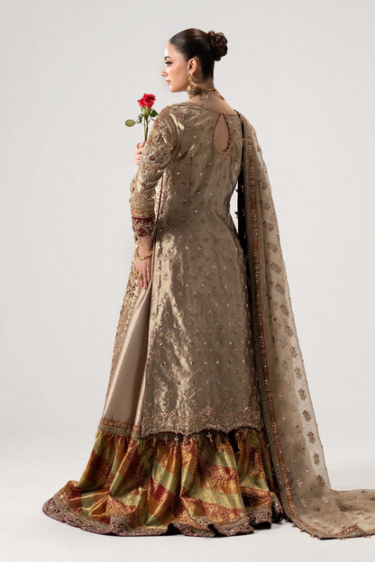 Maria B Luxury Bridal Formal Wear | Embellished Tissue Shirt & Banarsi Gharara | Fatimaastore Exclusive