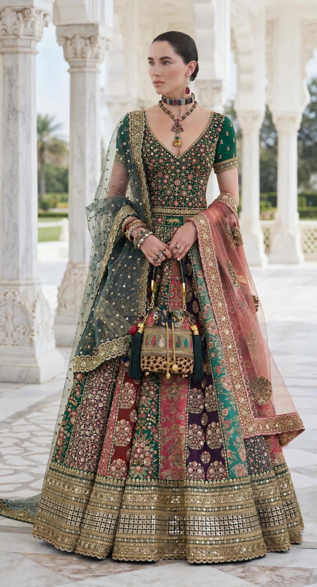 Sabyasachi-Inspired Multi Panel Embroidered Bridal Lehenga Choli with 2 Dupattas