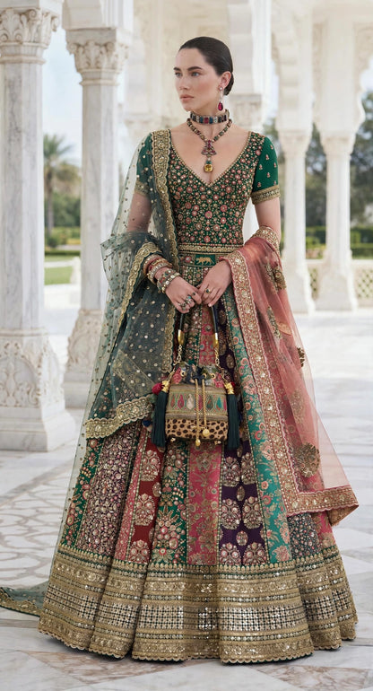 Sabyasachi-Inspired Multi Panel Embroidered Bridal Lehenga Choli with 2 Dupattas
