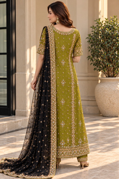 Zeeshan Danish Rehma Zaman – Luxury Net Embroidered Unstitched Suit