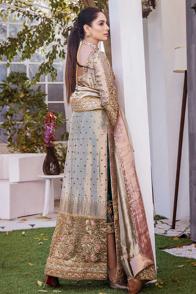 Luxury Golden Bronze Organza Traditional Pakistani Wedding Dress | Designer Eastern Wear