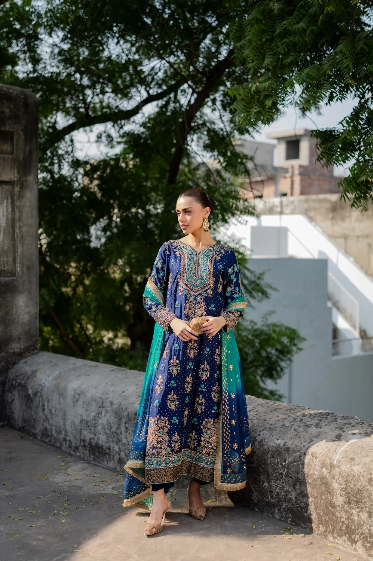Zohra – Luxury Dark Blue & Turquoise Formal Ensemble