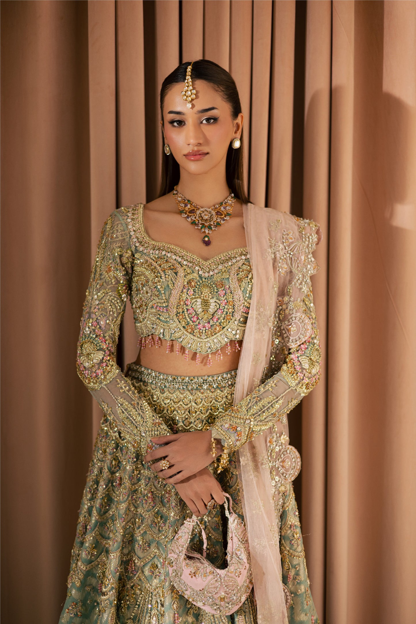 Gold Pastel Net Bridal Lehenga by Mysie - image 6
