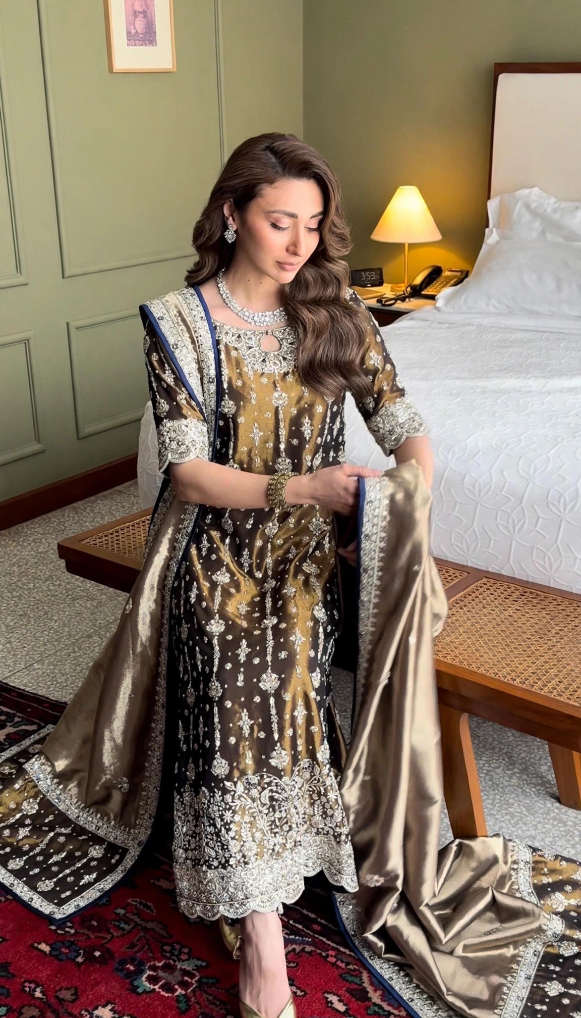 Haris Shakeel Wajeeha – Antique Olive Formal Ensemble