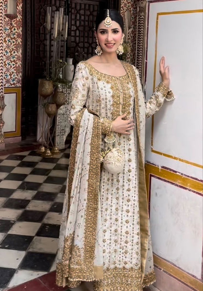 Haris Shakeel Ivory White Luxury Embellished Pakistani Formal Wear | Bridal Guest Dress |