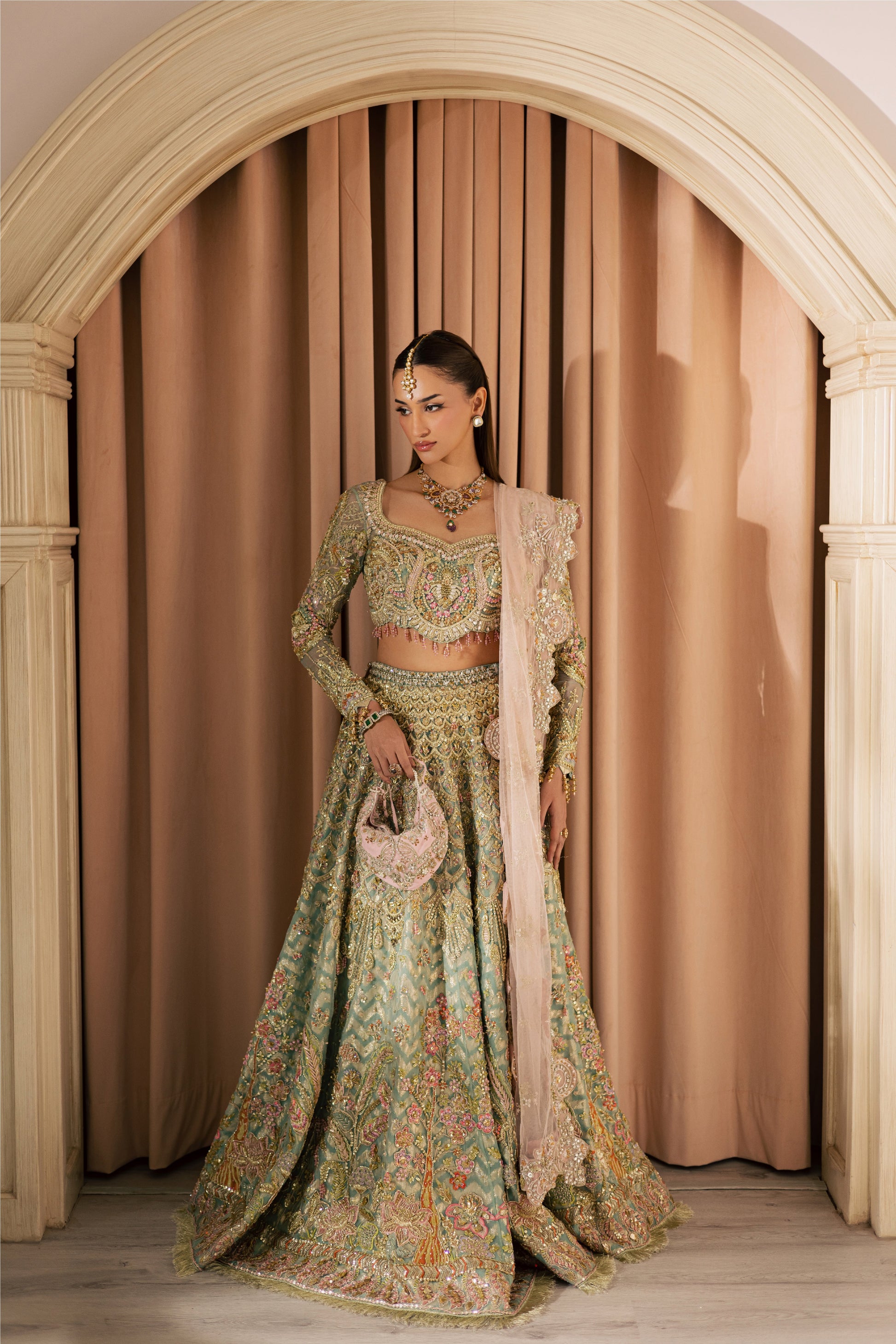 Gold Pastel Net Bridal Lehenga by Mysie - image 5