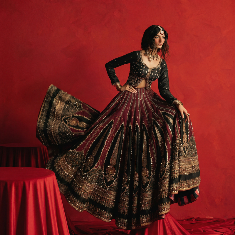 Mohsin Naveed Ranjha Dil Raas black silk lehenga choli - image 1