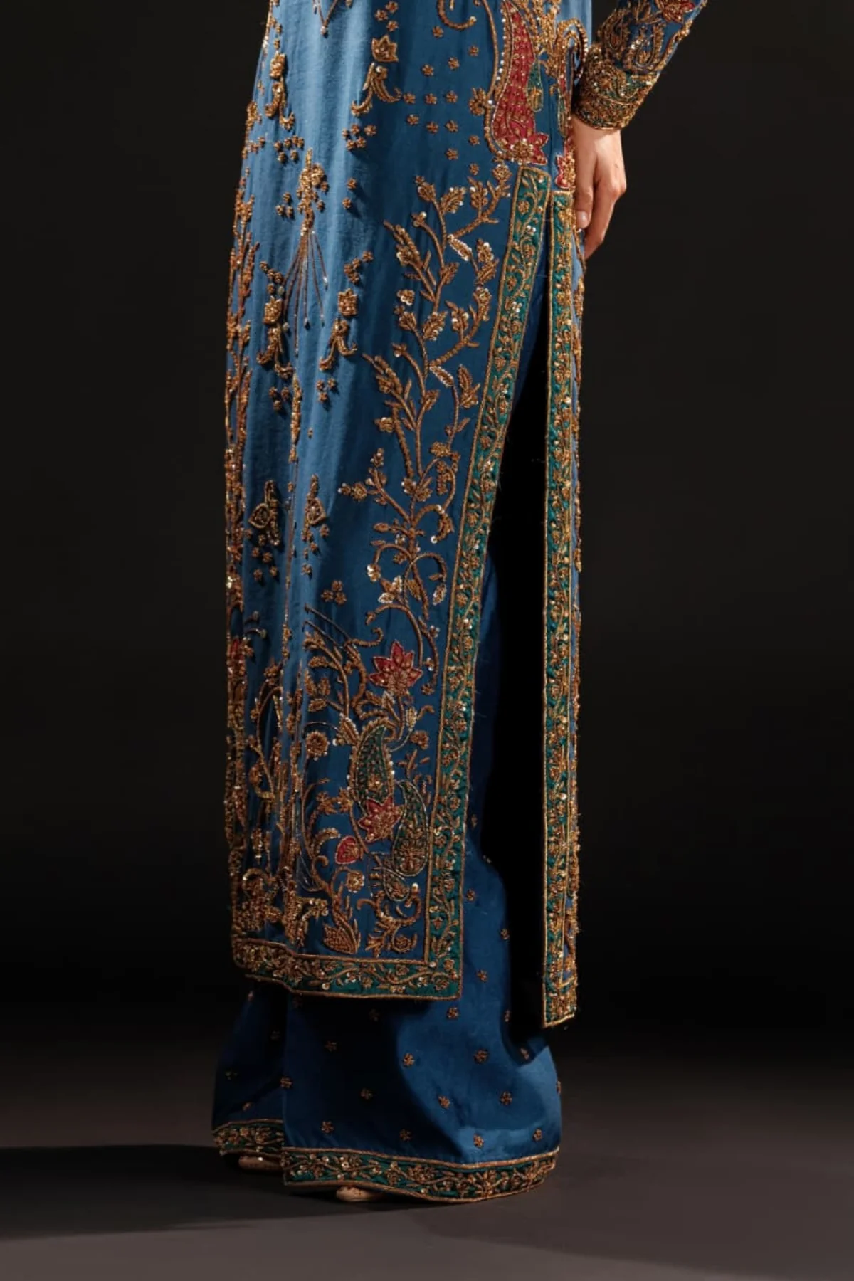 Luxury Royal Blue & Antique Gold Embroidered Pakistani Formal Dress