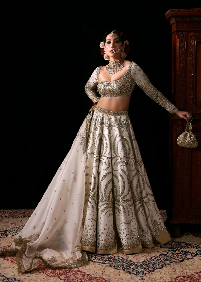 Hussain Rehar Chamkeli – Luxury Ivory Bridal Lehenga