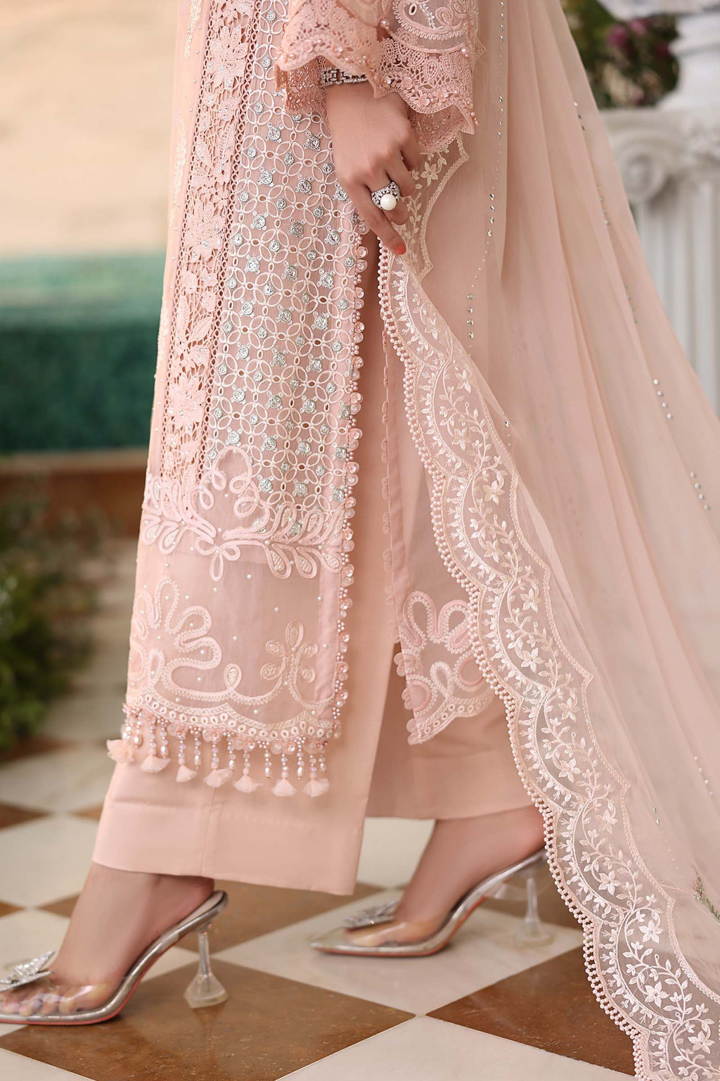 Elegant Pink Embroidered Bumber Chiffon 3-Piece Suit - Luxury Festive Wear