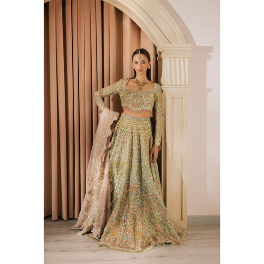 Gold Pastel Net Bridal Lehenga by Mysie - image 1