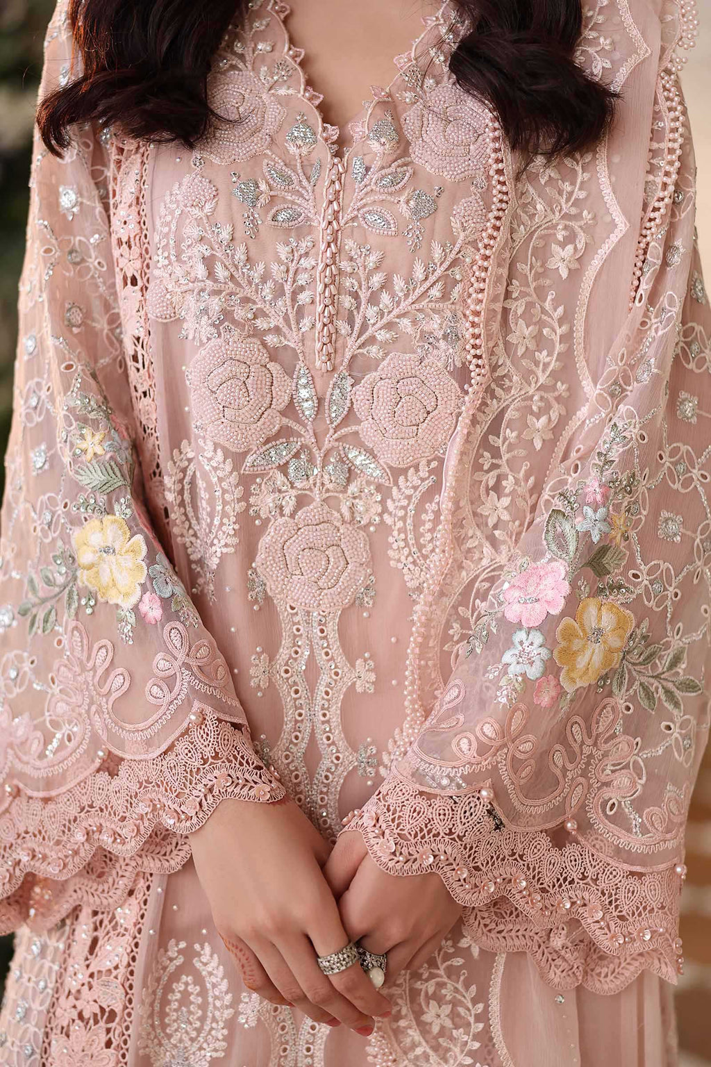 Elegant Pink Embroidered Bumber Chiffon 3-Piece Suit - Luxury Festive Wear