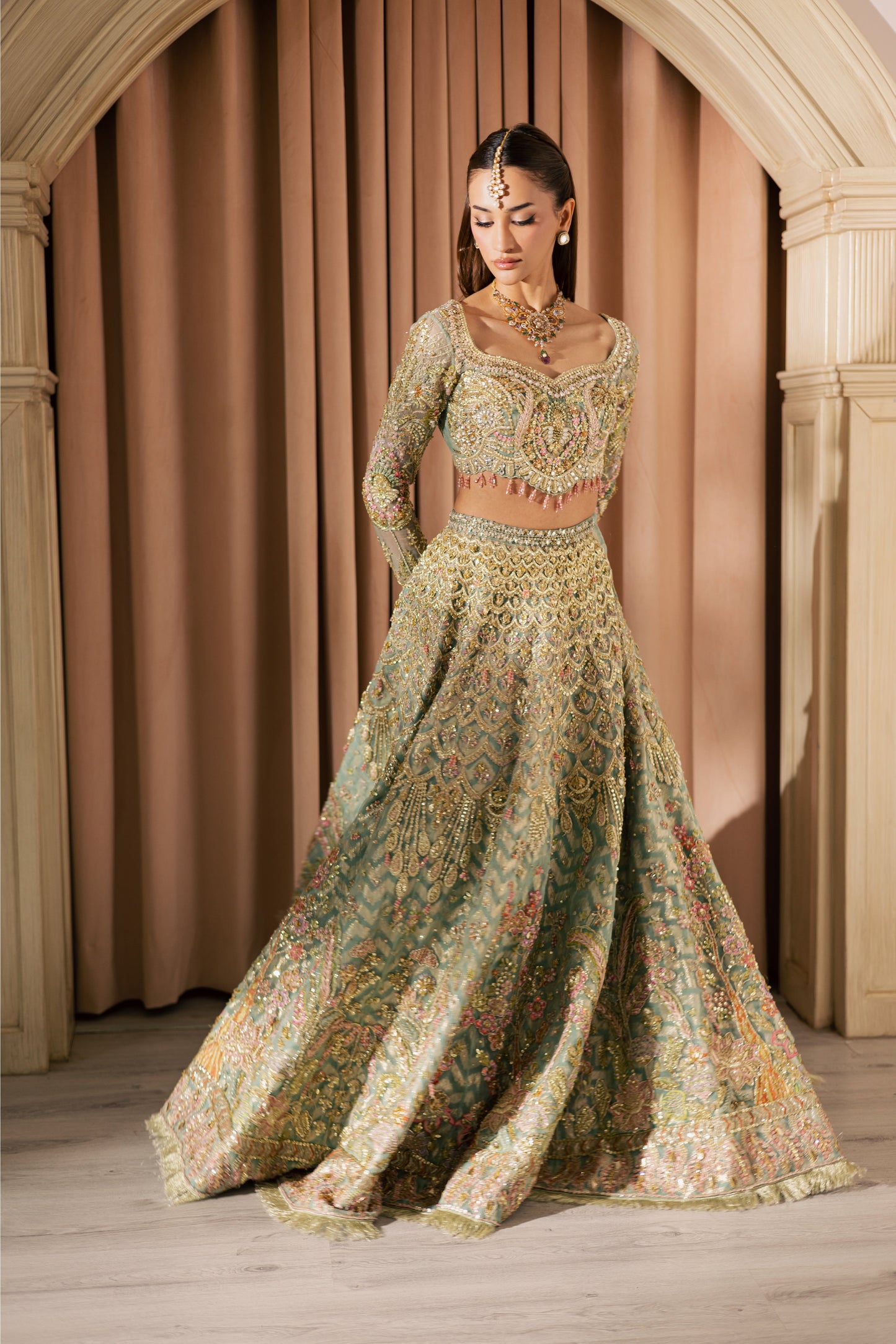 Gold Pastel Net Bridal Lehenga by Mysie - image 8