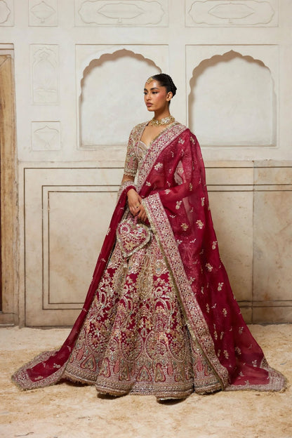 Diyar Fuchsia Red Bridal Lehenga | Pakistani Bridal Dress | Fatimaa Store