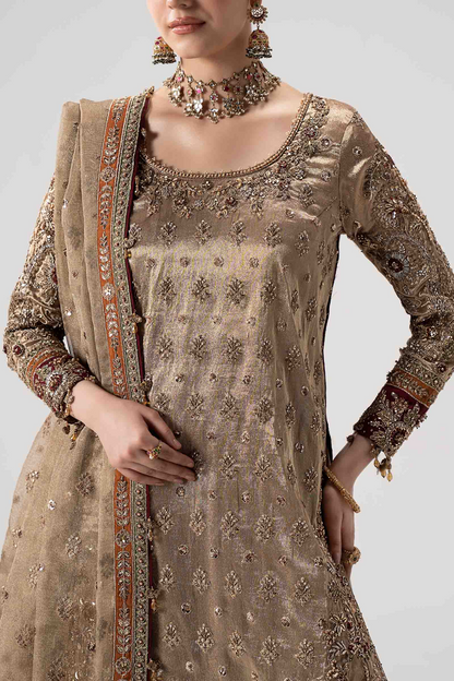 Maria B Luxury Bridal Formal Wear | Embellished Tissue Shirt & Banarsi Gharara | Fatimaastore Exclusive