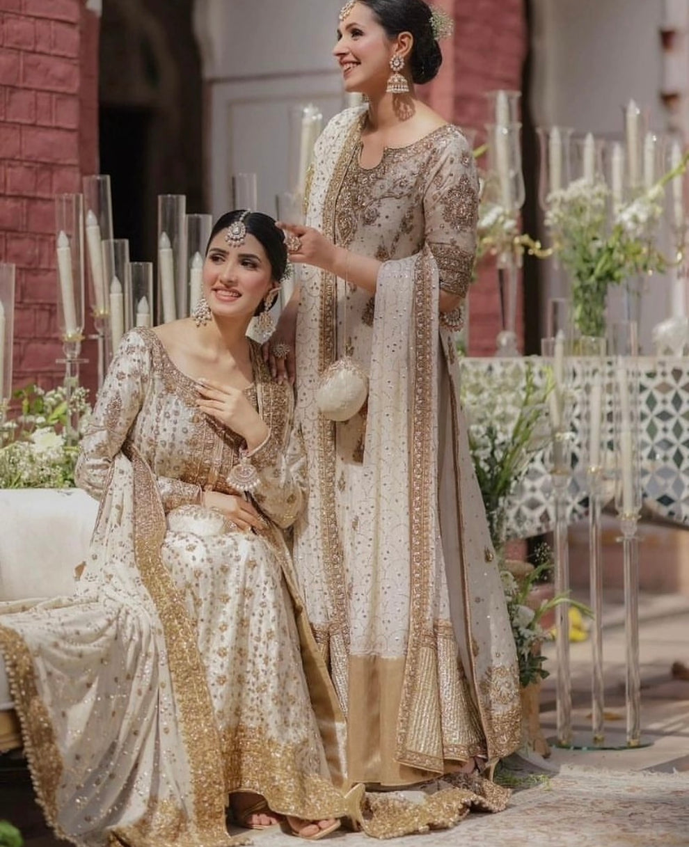 Haris Shakeel Ivory White Luxury Embellished Pakistani Formal Wear | Bridal Guest Dress |