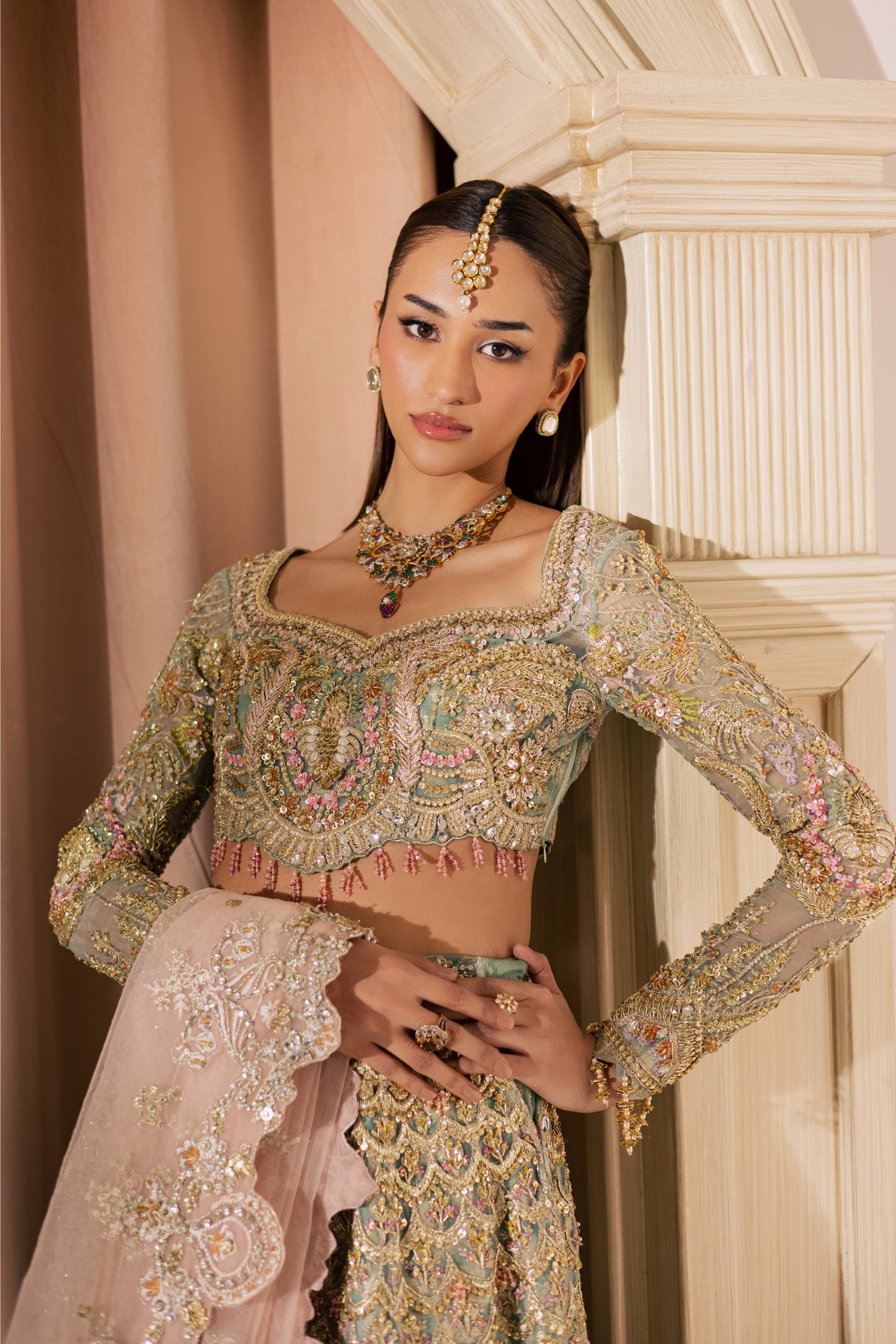 Gold Pastel Net Bridal Lehenga by Mysie - image 2