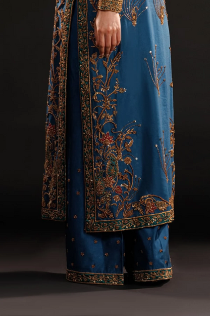 Luxury Royal Blue & Antique Gold Embroidered Pakistani Formal Dress