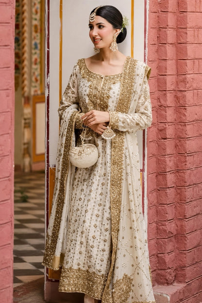Haris Shakeel Ivory White Luxury Embellished Pakistani Formal Wear | Bridal Guest Dress |