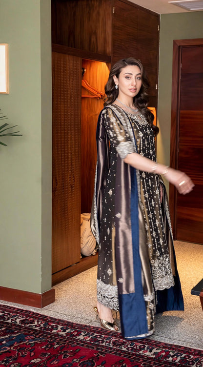 Haris Shakeel Wajeeha – Antique Olive Formal Ensemble