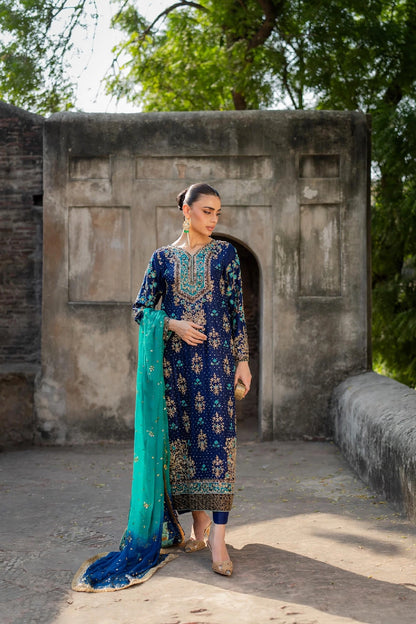 Zohra – Luxury Dark Blue & Turquoise Formal Ensemble
