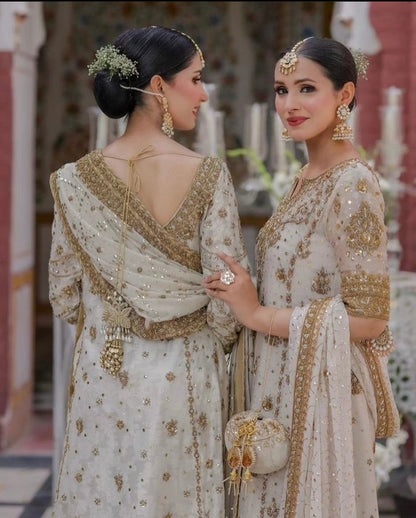 Haris Shakeel Ivory White Luxury Embellished Pakistani Formal Wear | Bridal Guest Dress |