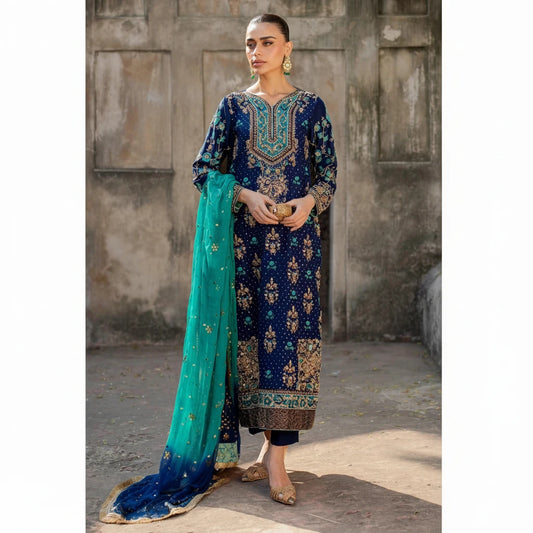 Zohra – Luxury Dark Blue & Turquoise Formal Ensemble
