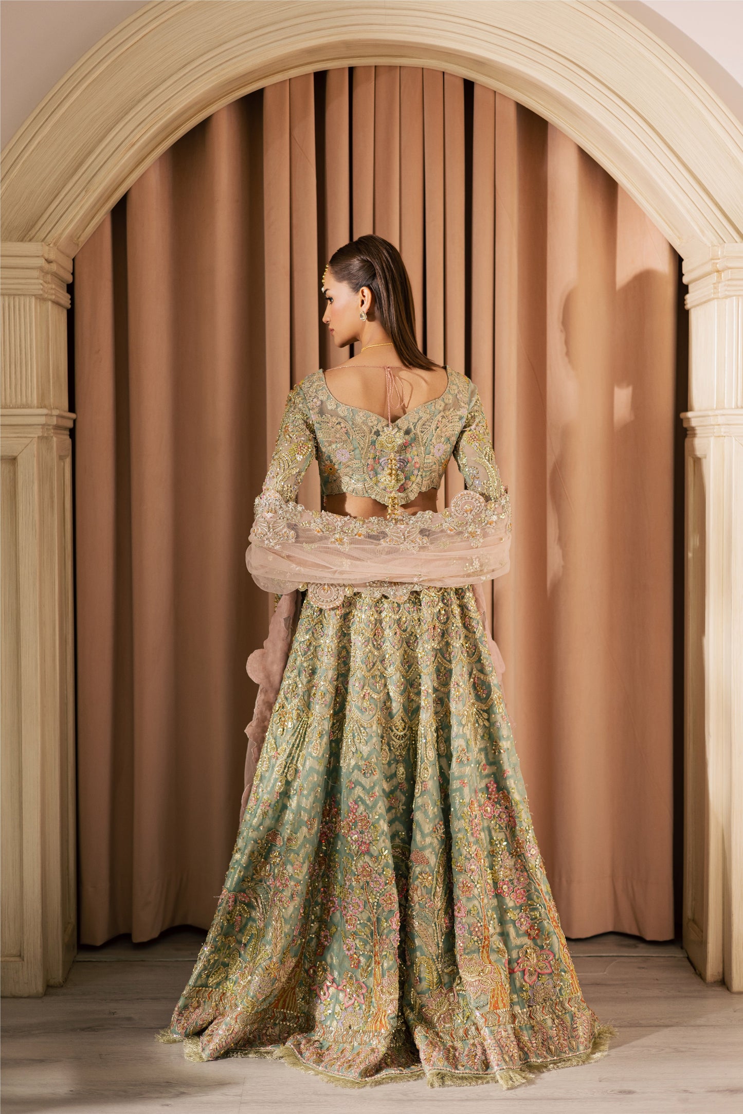 Gold Pastel Net Bridal Lehenga by Mysie - image 3