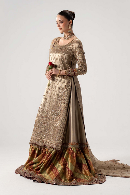 Maria B Luxury Bridal Formal Wear | Embellished Tissue Shirt & Banarsi Gharara | Fatimaastore Exclusive