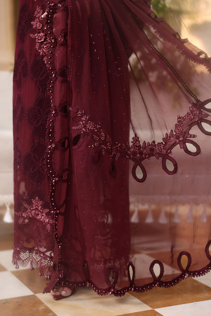 Maria B Burgundy Embroidered Chiffon Suit - image 6
