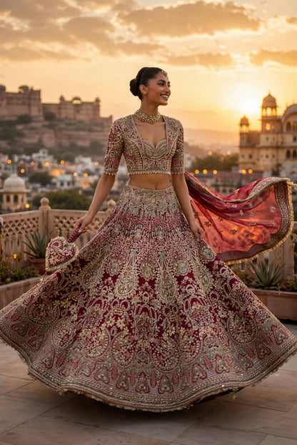 Diyar Fuchsia Red Bridal Lehenga | Pakistani Bridal Dress | Fatimaa Store