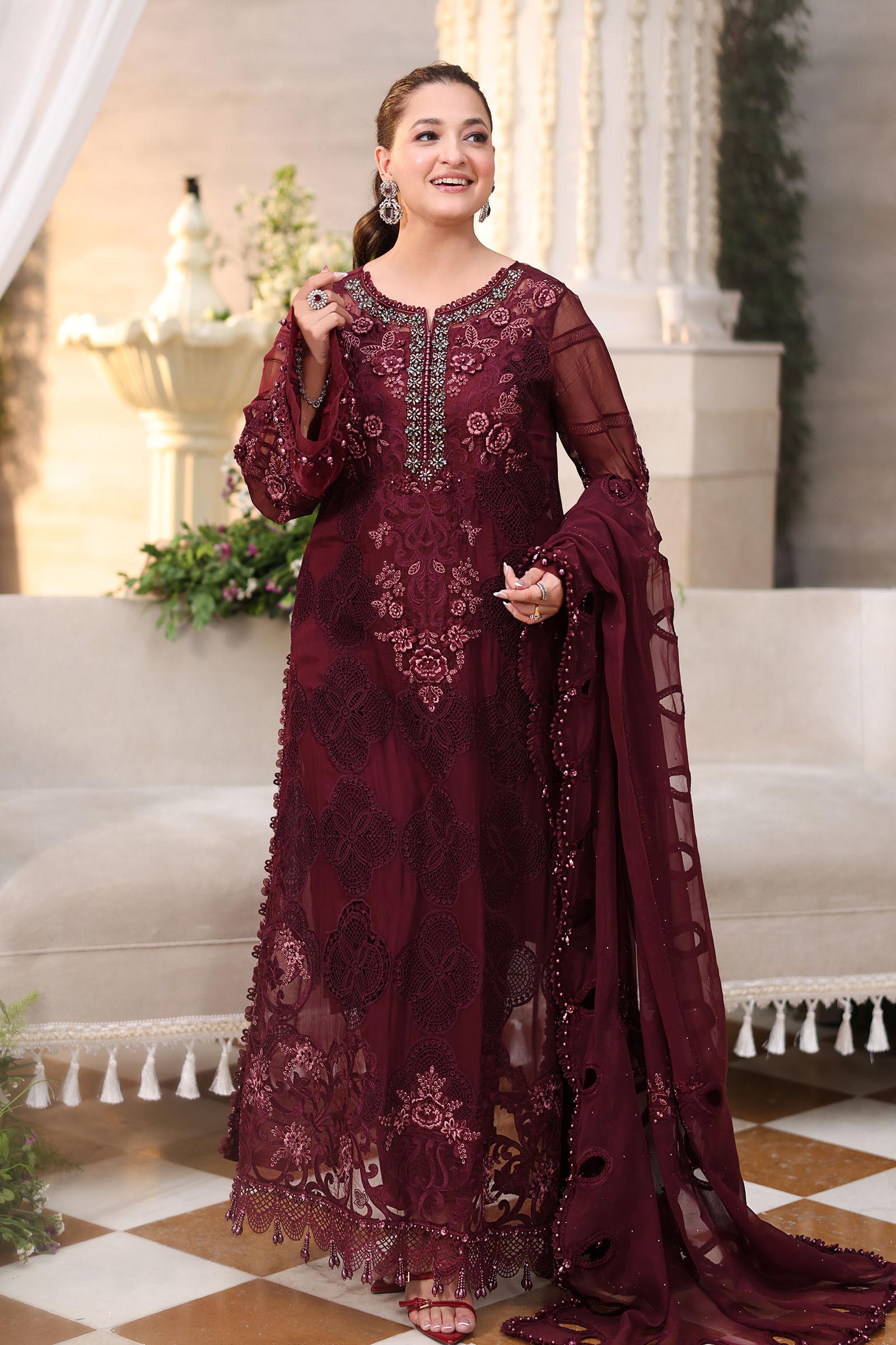 Maria B Burgundy Embroidered Chiffon Suit - image 7