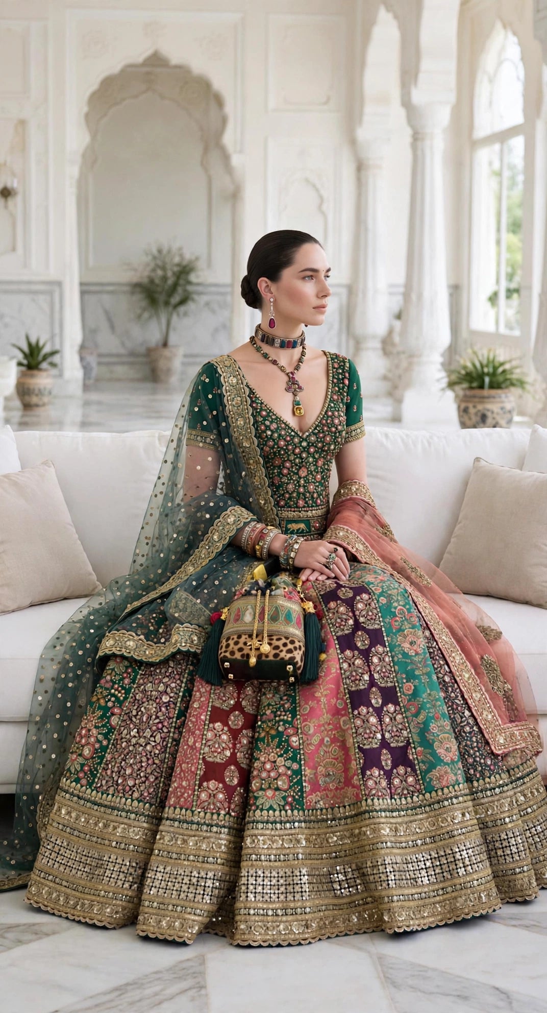Sabyasachi-Inspired Multi Panel Embroidered Bridal Lehenga Choli with 2 Dupattas