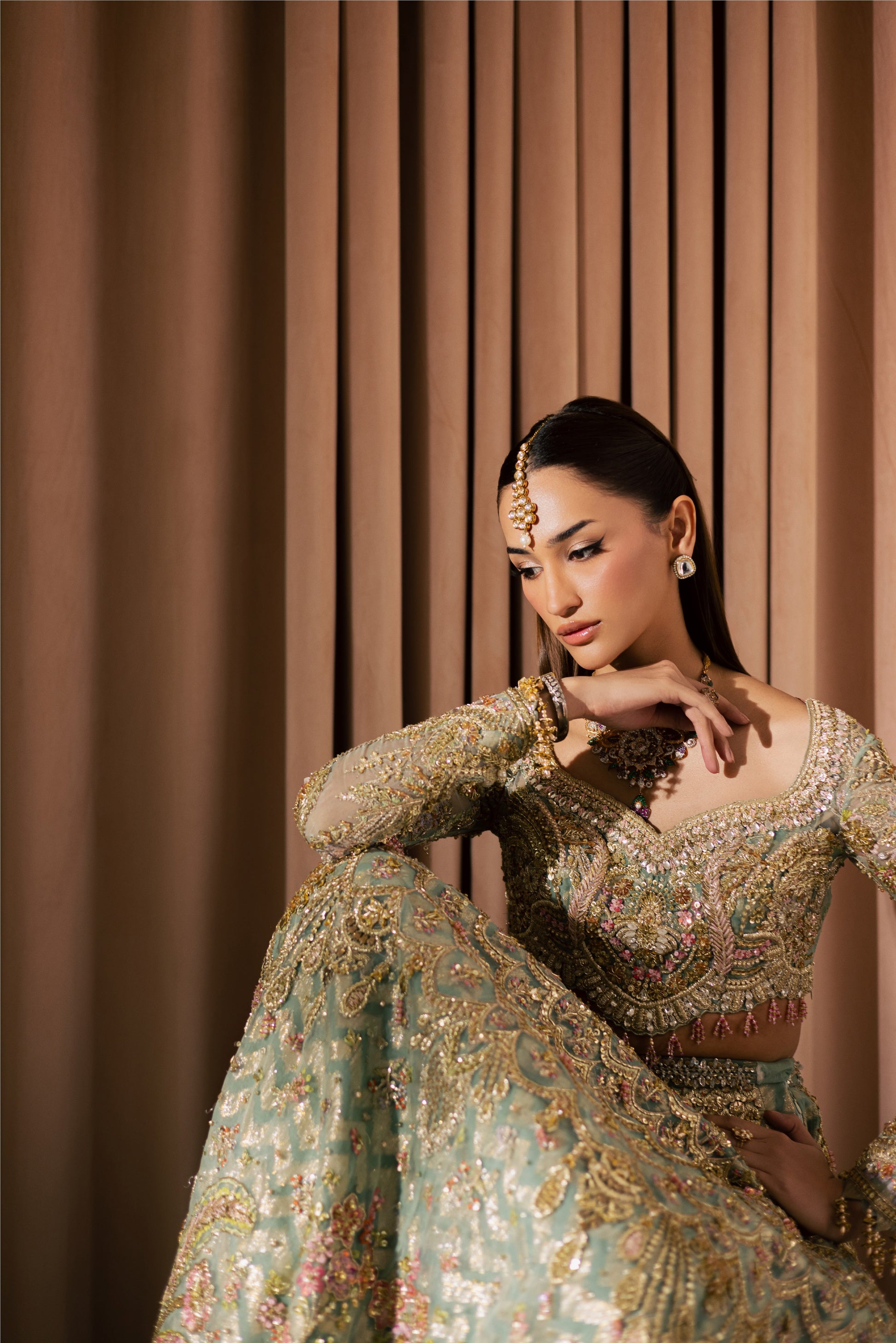 Gold Pastel Net Bridal Lehenga by Mysie - image 7