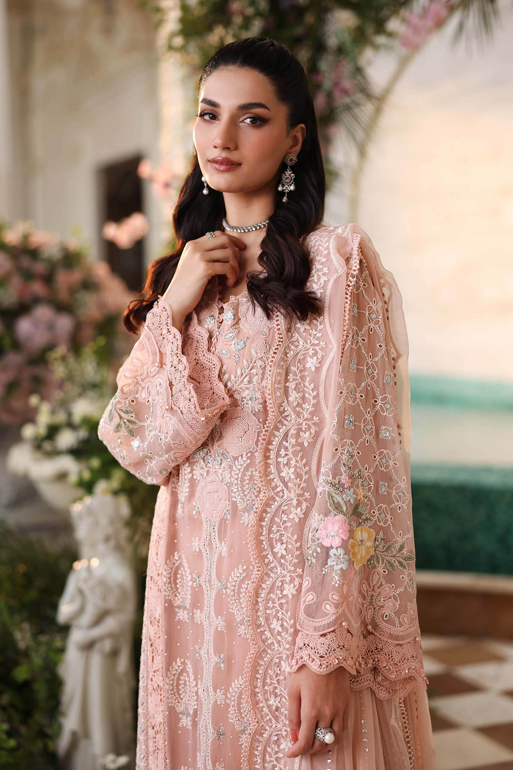 Elegant Pink Embroidered Bumber Chiffon 3-Piece Suit - Luxury Festive Wear