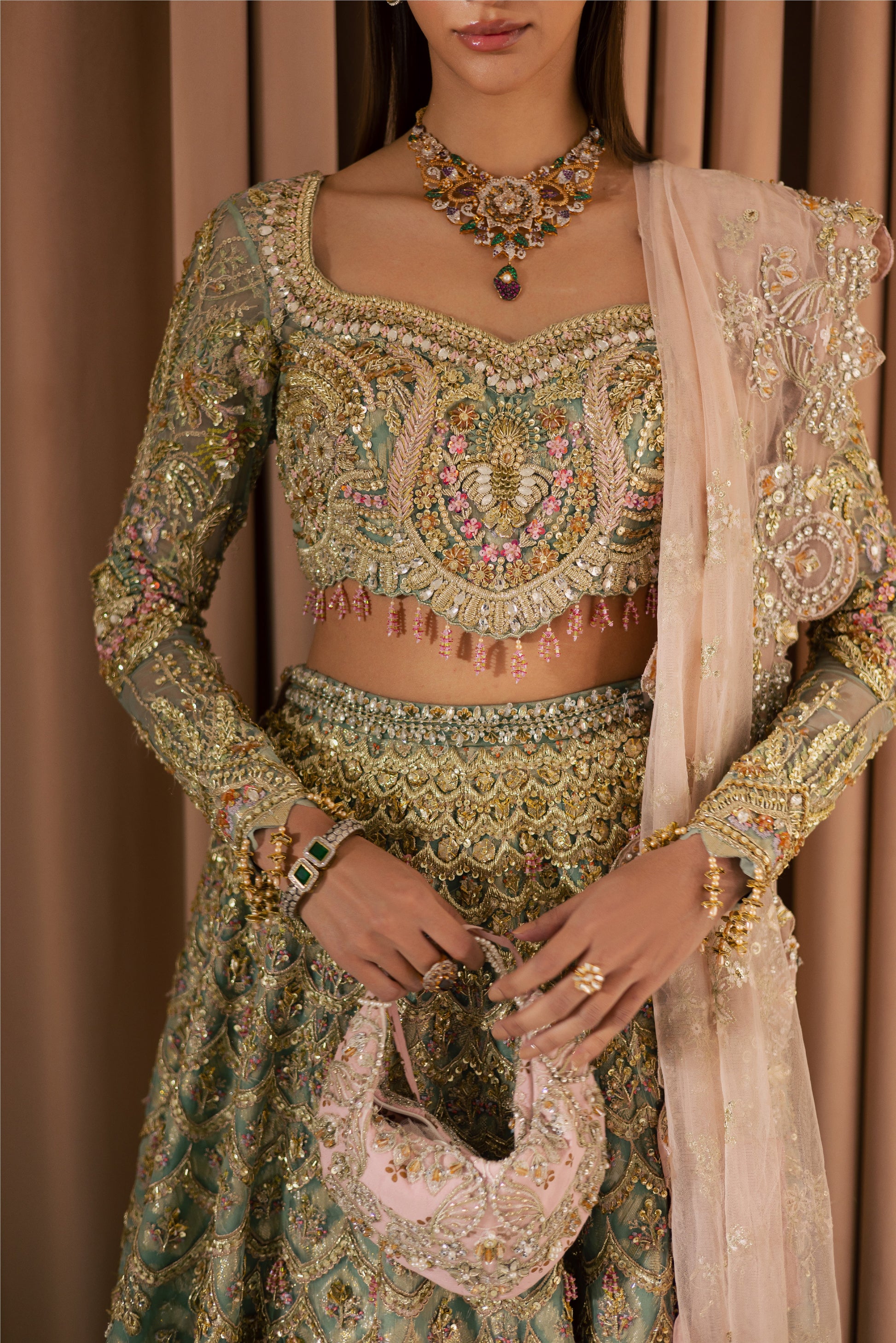Gold Pastel Net Bridal Lehenga by Mysie - image 4