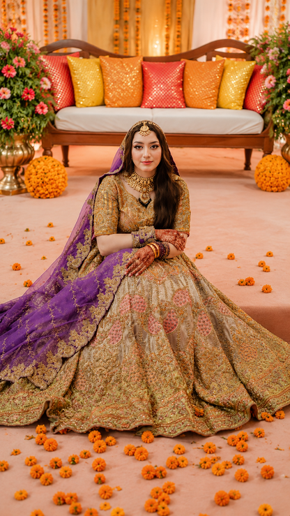 Royal Echoes 'Tiara' Bridal Ensemble - Inspired by Ahmad Sultan - Exquisite Ice Blue & Silver Hand-Embroidered Pakistani Wedding Dress