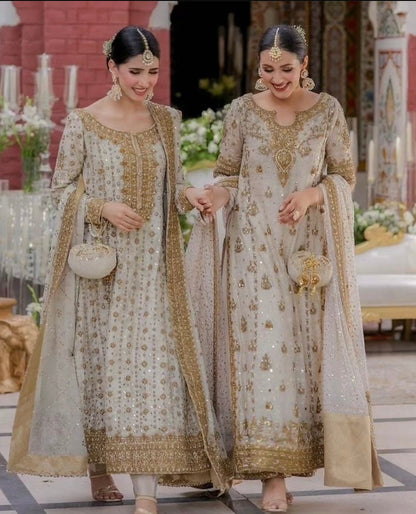 Haris Shakeel Ivory White Luxury Embellished Pakistani Formal Wear | Bridal Guest Dress |