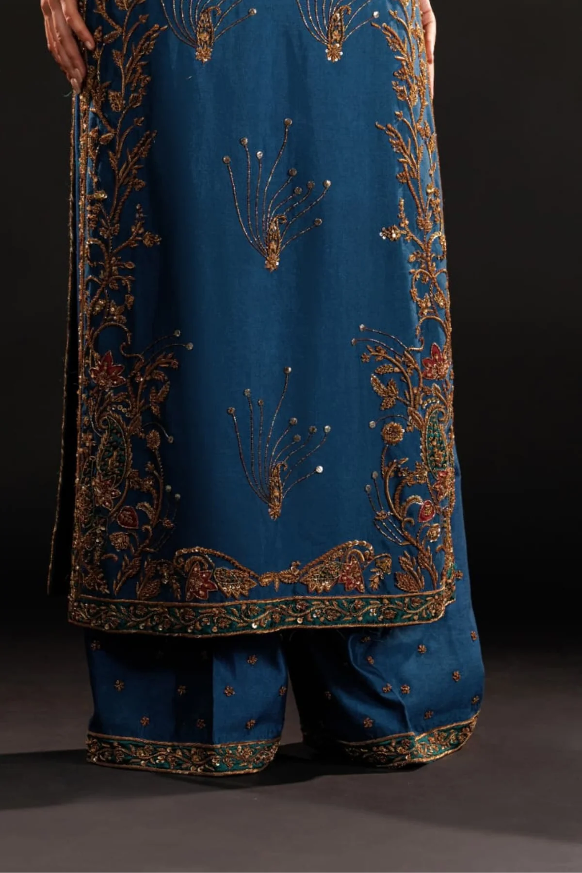 Luxury Royal Blue & Antique Gold Embroidered Pakistani Formal Dress