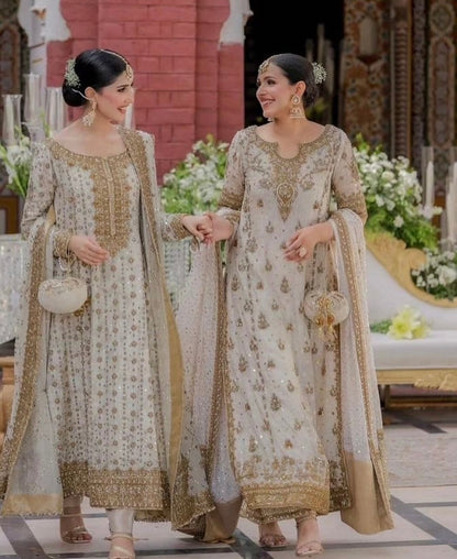 Haris Shakeel Ivory White Luxury Embellished Pakistani Formal Wear | Bridal Guest Dress |