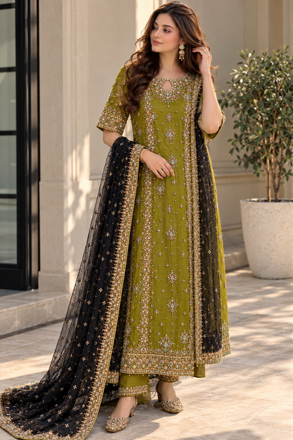 Zeeshan Danish Rehma Zaman – Luxury Net Embroidered Unstitched Suit