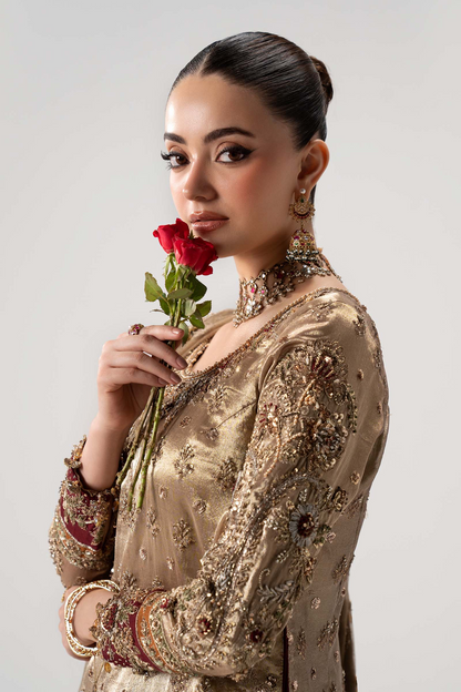 Maria B Luxury Bridal Formal Wear | Embellished Tissue Shirt & Banarsi Gharara | Fatimaastore Exclusive